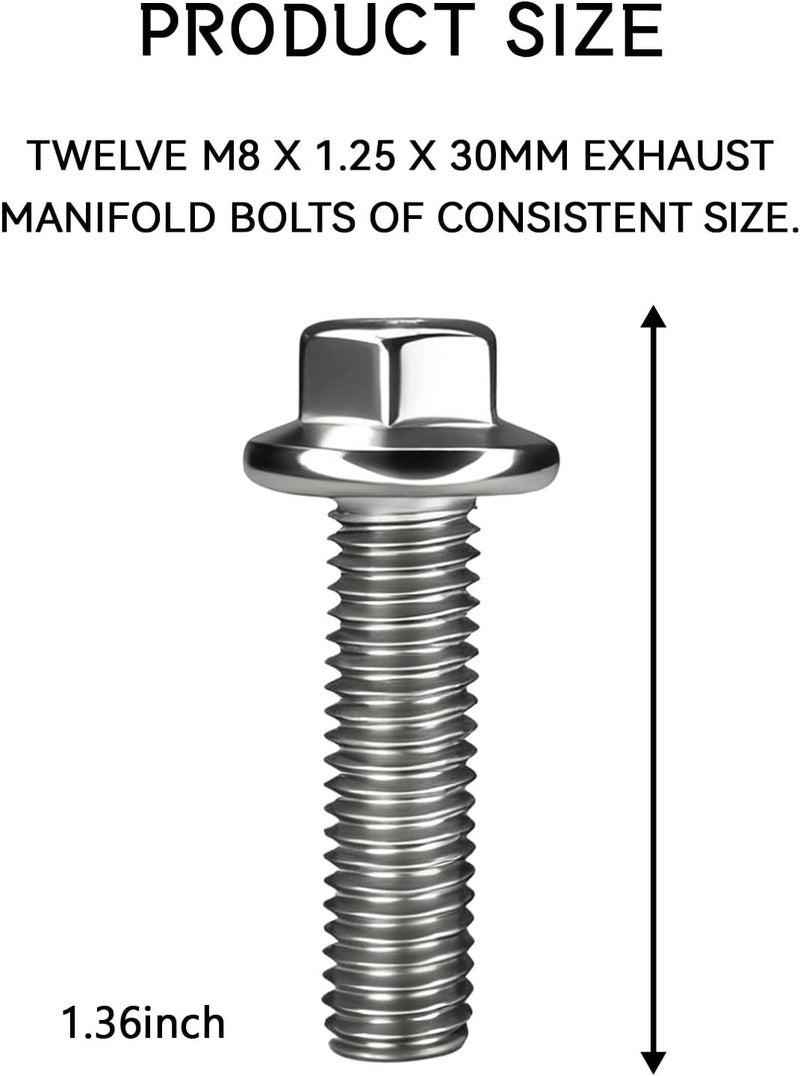 SWQS 12PCS ES75120 5.3 LS Exhaust Manifold Bolts, 10.9 Header Bolts Exhaust Manifold Hardware Kit Replacement for Chevy Silverado Suburban Gmc Buick LS Series Engines LSX LS2 LS3 LS6 LS7 - Image 2